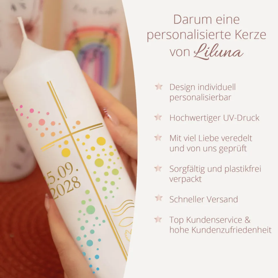 Taufkerze Blütenkranz blau