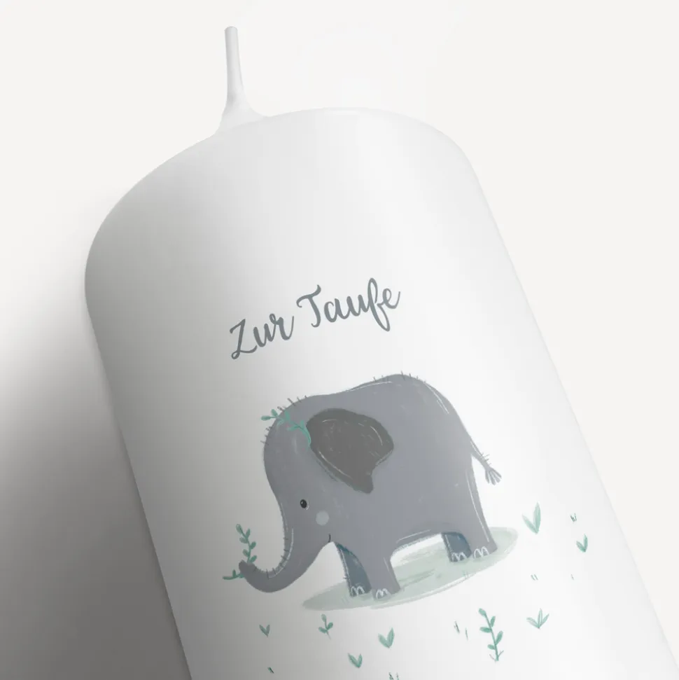 Taufkerze Elefant Elio mit Juteband