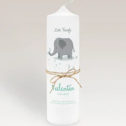 Taufkerze Elefant Elio mit Juteband