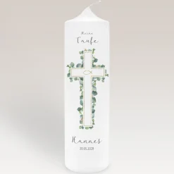 Taufkerze Eukalyptus Kreuz