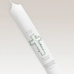 Taufkerze Eukalyptus Kreuz schmal