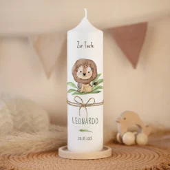 Taufkerze Löwe Leo mit Juteband