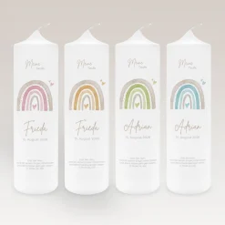 Taufkerze Regenbogen mit Herzen Pastell