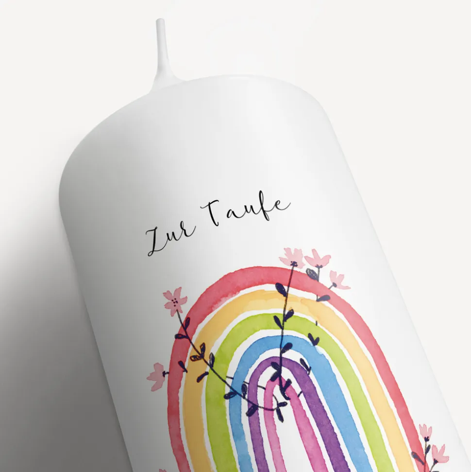 Taufkerze Regenbogen Vintage