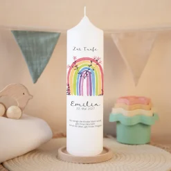 Taufkerze Regenbogen Vintage