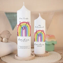 Taufkerze Regenbogen Vintage