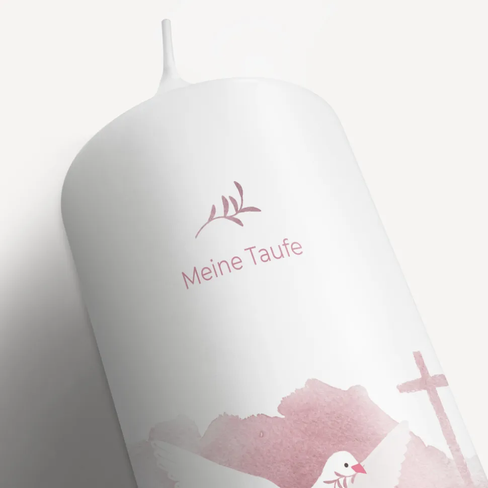 Taufkerze Taube rosé