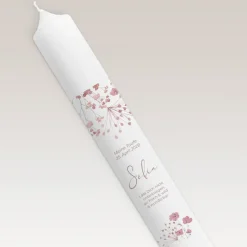 Taufkerze Trockenblumen Blush schmal