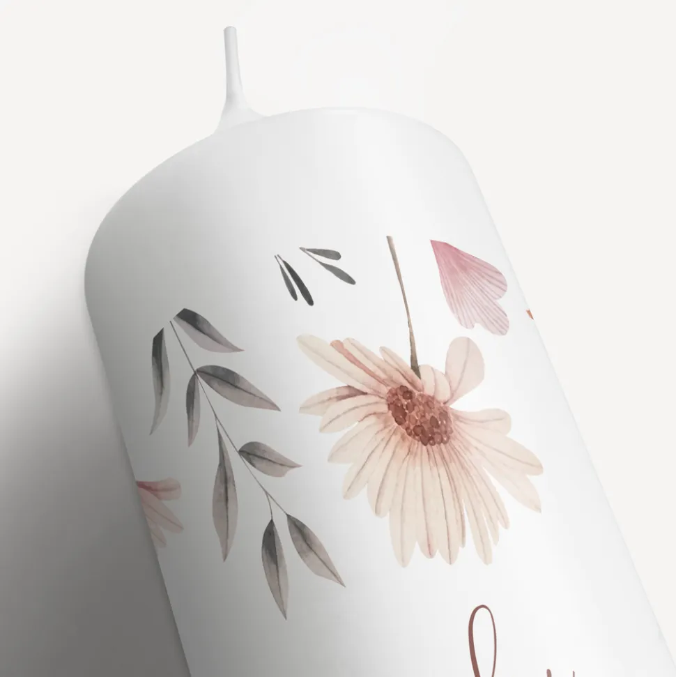 Taufkerze Wild Flowers mit Juteband