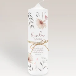 Taufkerze Wild Flowers mit Juteband