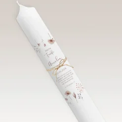 Taufkerze Wild Flowers mit Juteband schmal