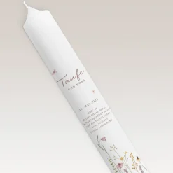 Taufkerze Wildromantische Blüten schmal