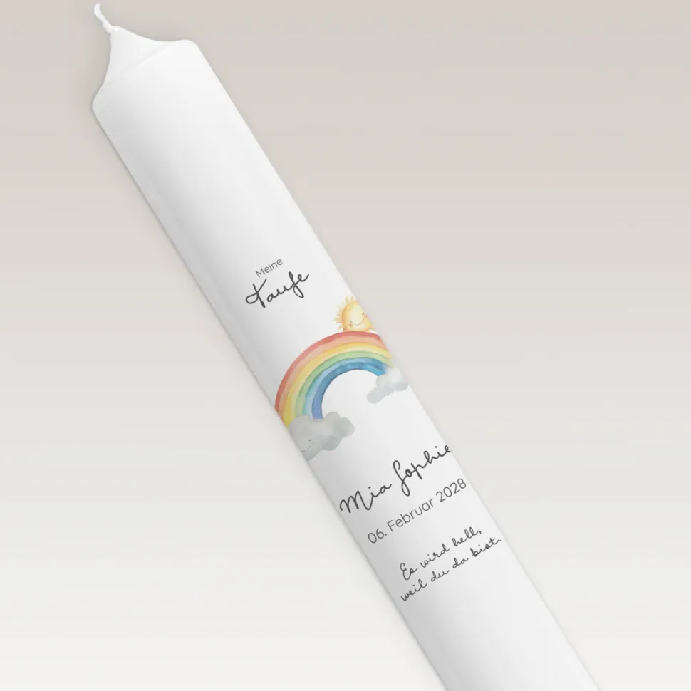 Taufkerze Wolke mit Regenbogen schmal
