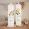 Taufkerze Zwillinge Wolke mit Regenbogen