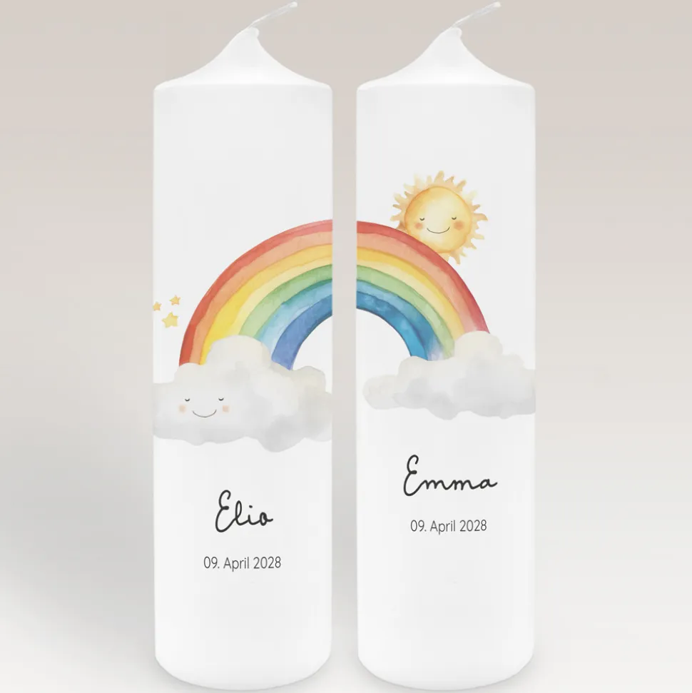 Taufkerze Zwillinge Wolke mit Regenbogen