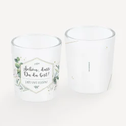 Tischkarte Windlicht "Aquarell Eukalyptus Zweige" inkl. Glas