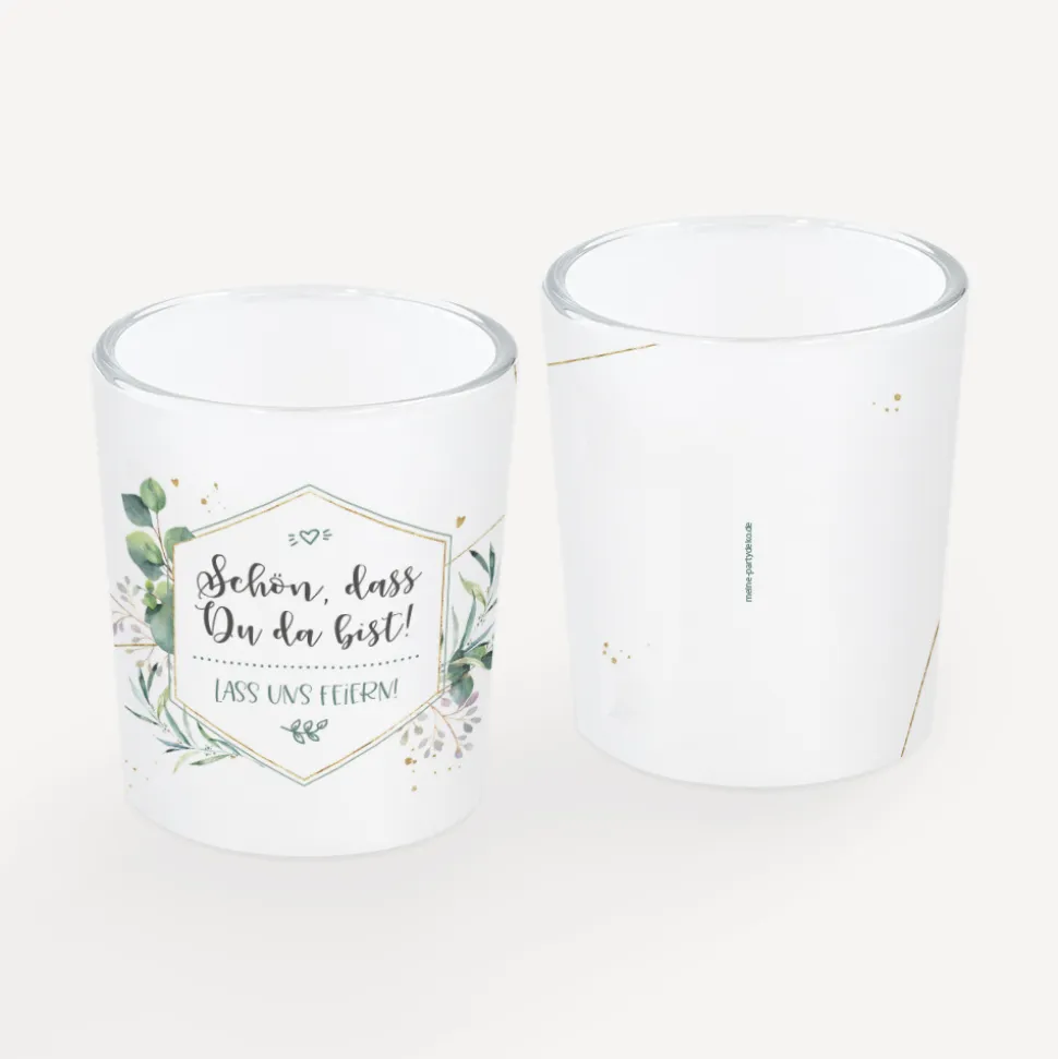 Tischkarte Windlicht "Aquarell Eukalyptus Zweige" inkl. Glas