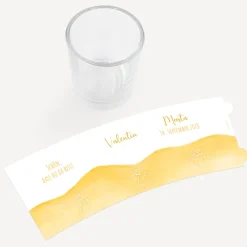 Tischkarte Windlicht "Aquarell mit Engel gold-gelb" inkl. Glas