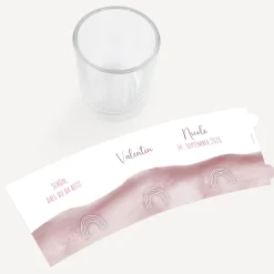 Tischkarte Windlicht "Aquarell mit Regenbogen rosa" inkl. Glas