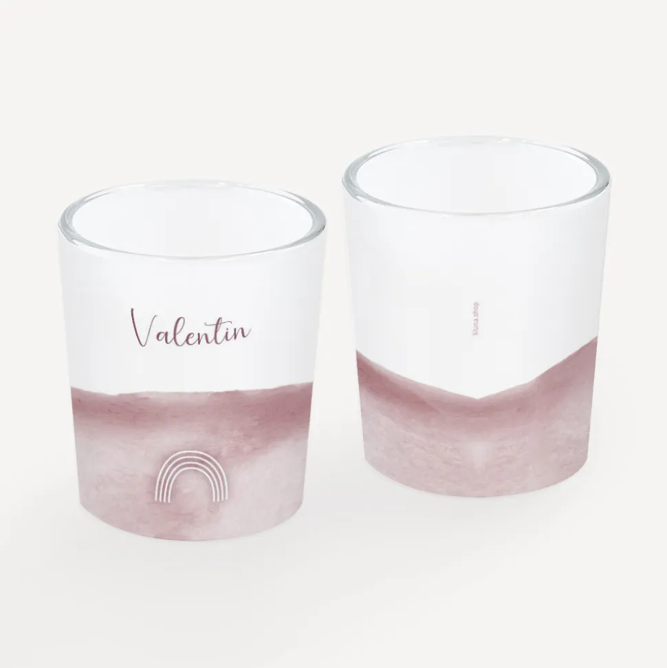 Tischkarte Windlicht "Aquarell mit Regenbogen rosa" inkl. Glas