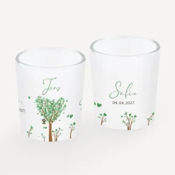 Tischkarte Windlicht "Baum Herzen" inkl. Glas