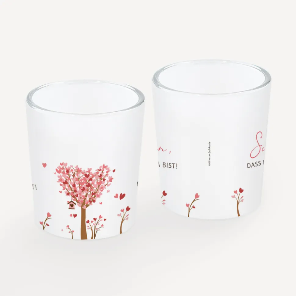 Tischkarte Windlicht "Baum Herzen" inkl. Glas