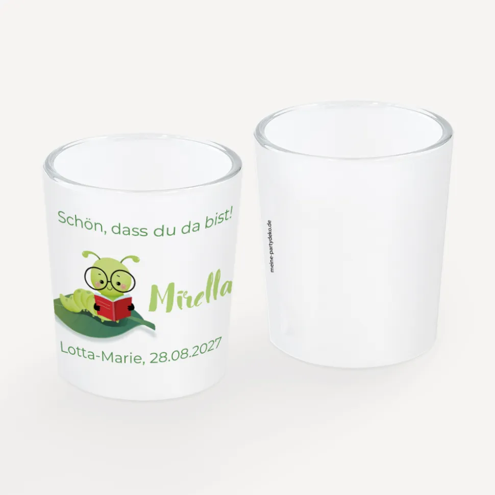 Tischkarte Windlicht "Bücherwurm" inkl. Glas