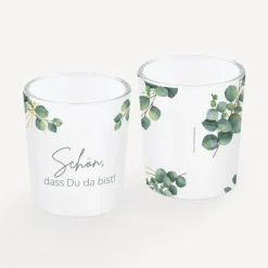 Tischkarte Windlicht "Eukalyptus Geometrie" inkl. Glas