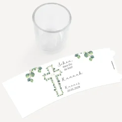 Tischkarte Windlicht "Eukalyptus Kreuz" inkl. Glas
