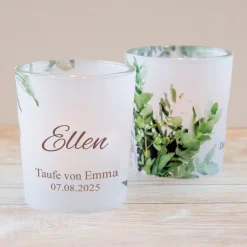 Tischkarte Windlicht Greenery inkl. Glas