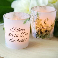 Tischkarte Windlicht Greenery inkl. Glas