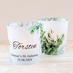Tischkarte Windlicht Greenery inkl. Glas