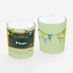 Tischkarte Windlicht "Hurra Schulkind" inkl. Glas