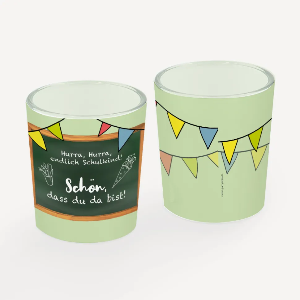 Tischkarte Windlicht "Hurra Schulkind" inkl. Glas