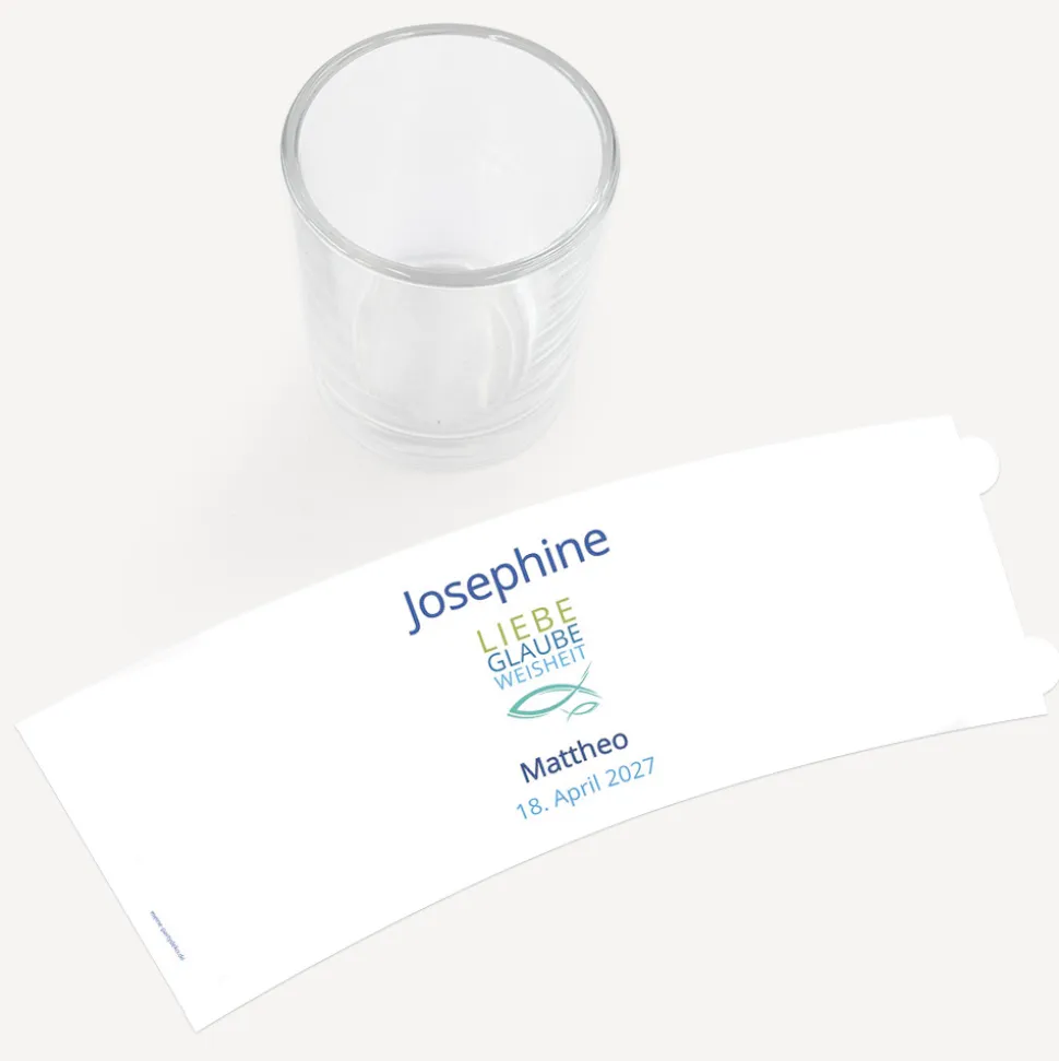 Tischkarte Windlicht Junge "Liebe Glaube Weisheit" inkl. Glas