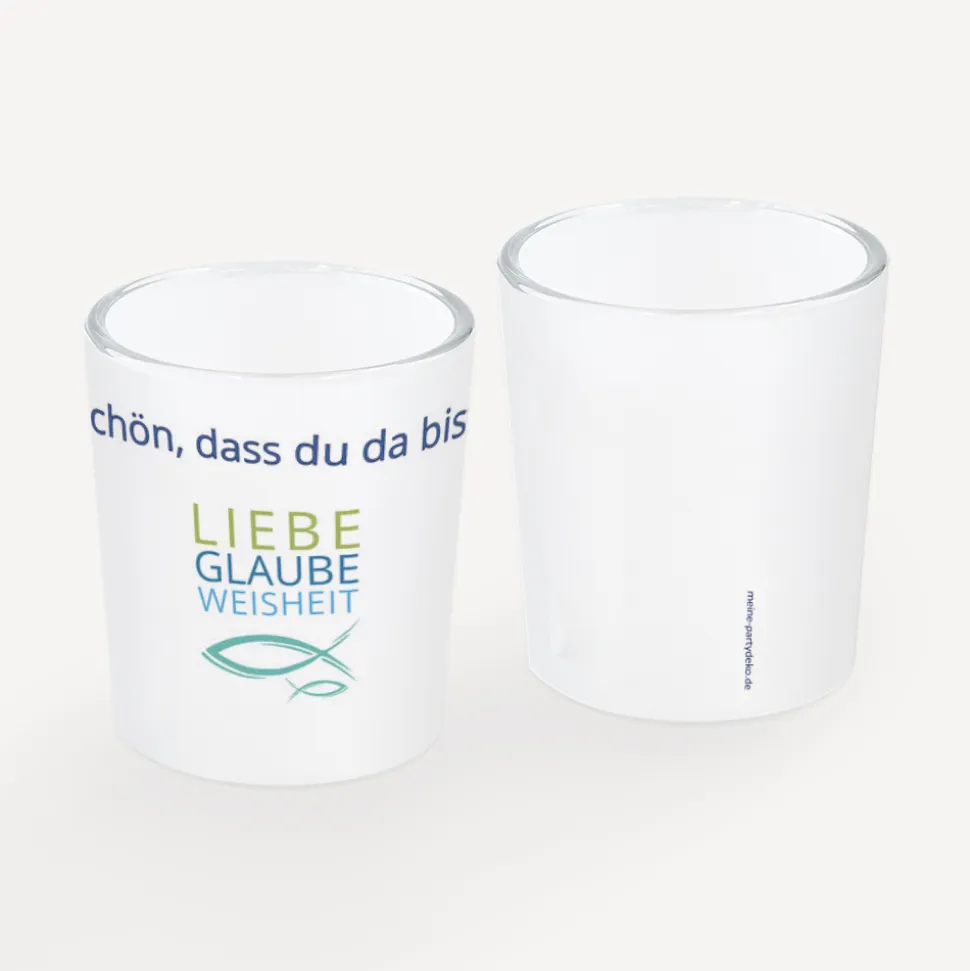 Tischkarte Windlicht Junge "Liebe Glaube Weisheit" inkl. Glas