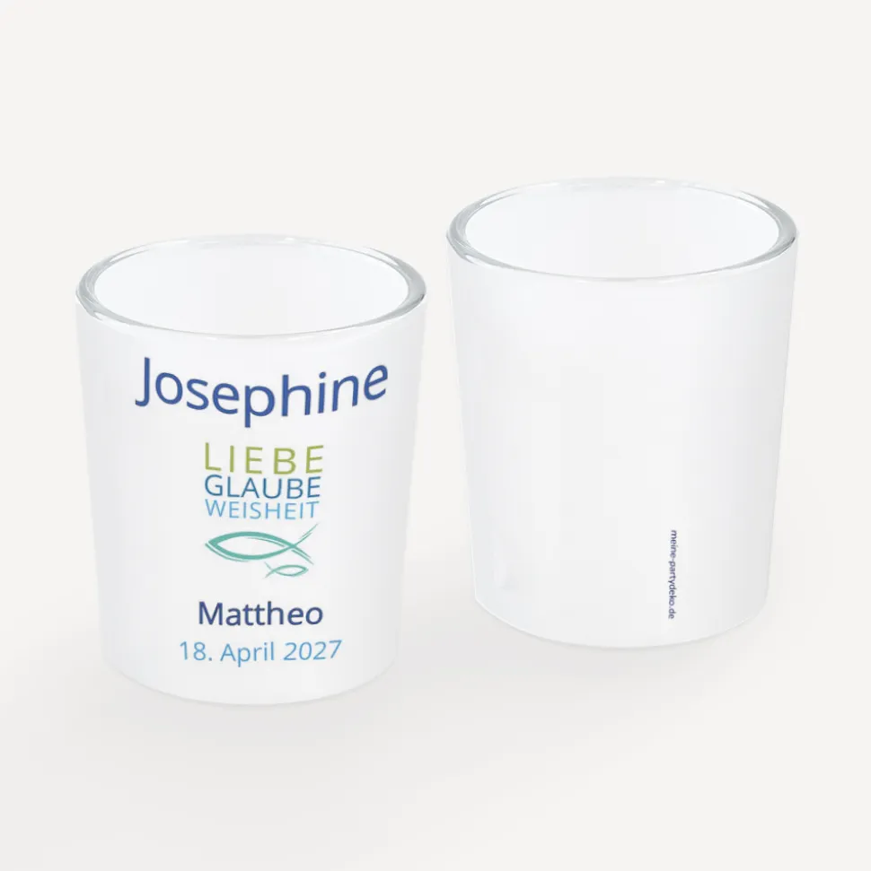 Tischkarte Windlicht Junge "Liebe Glaube Weisheit" inkl. Glas