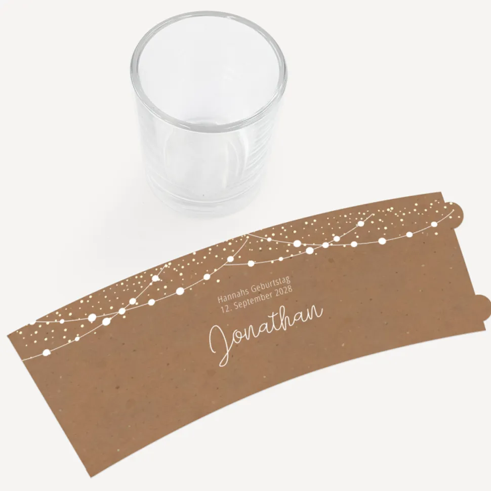 Tischkarte Windlicht "Party Lights" inkl. Glas