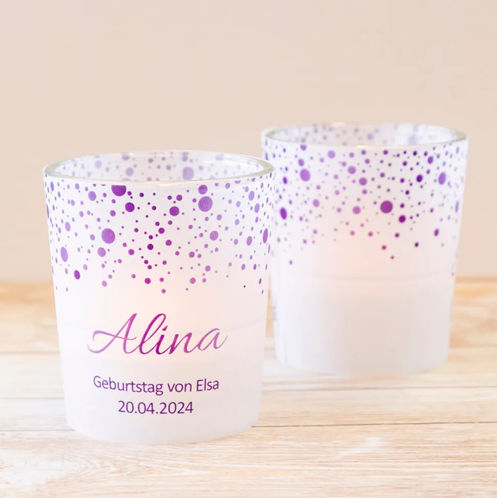 Tischkarte Windlicht Pünktchenregen inkl. Glas