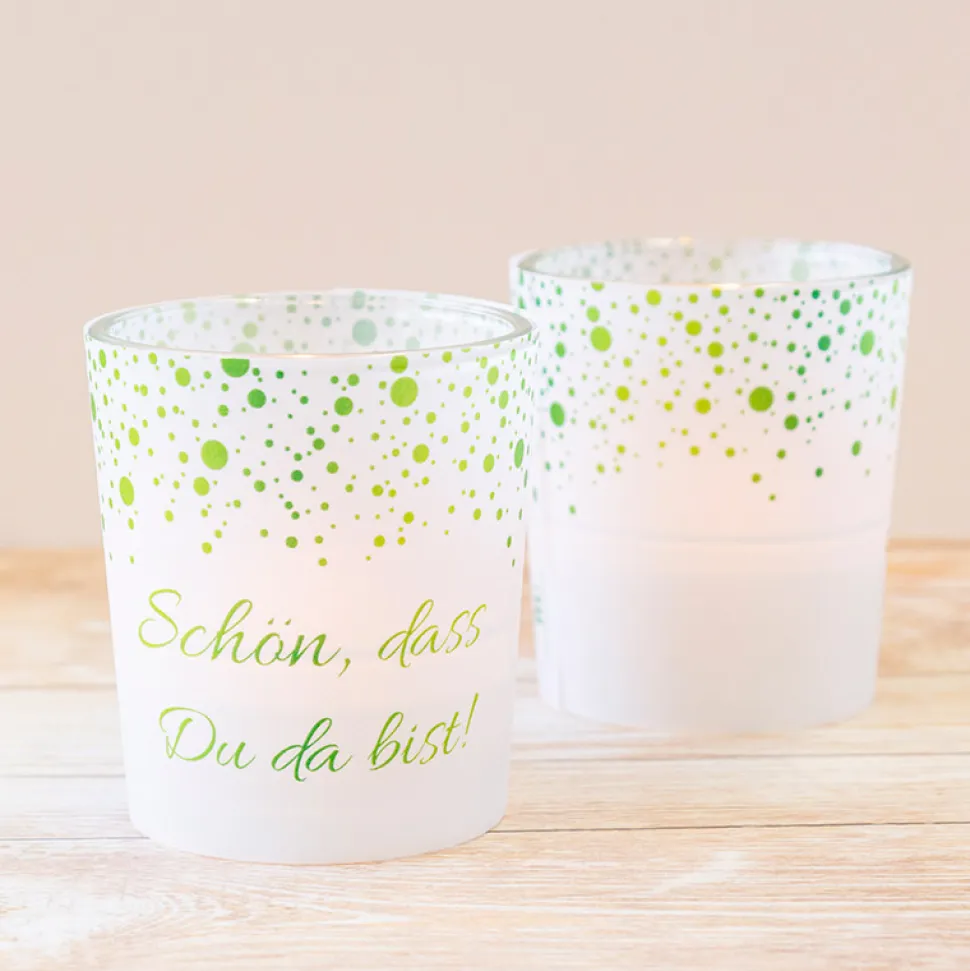 Tischkarte Windlicht Pünktchenregen inkl. Glas