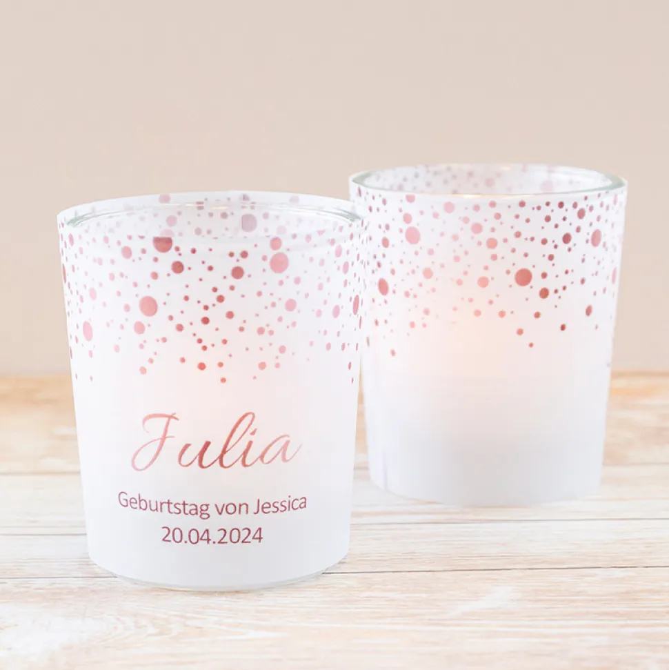 Tischkarte Windlicht Pünktchenregen inkl. Glas