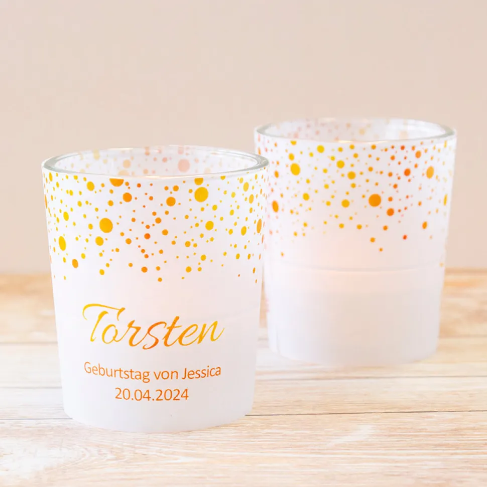 Tischkarte Windlicht Pünktchenregen inkl. Glas