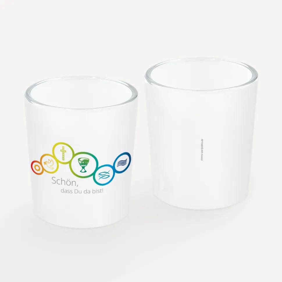 Tischkarte Windlicht "Regenbogen Symbole" inkl. Glas