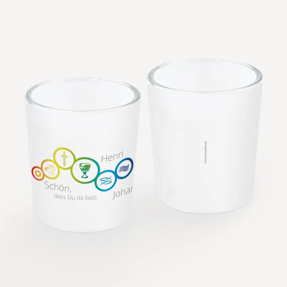 Tischkarte Windlicht "Regenbogen Symbole" inkl. Glas