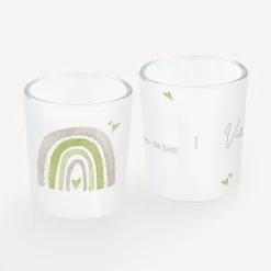 Tischkarte Windlicht "Regenbogen mit Herzen Pastell“ inkl. Glas