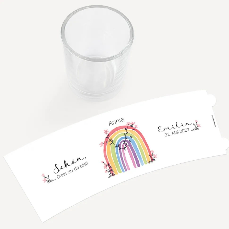 Tischkarte Windlicht "Regenbogen Vintage" inkl. Glas