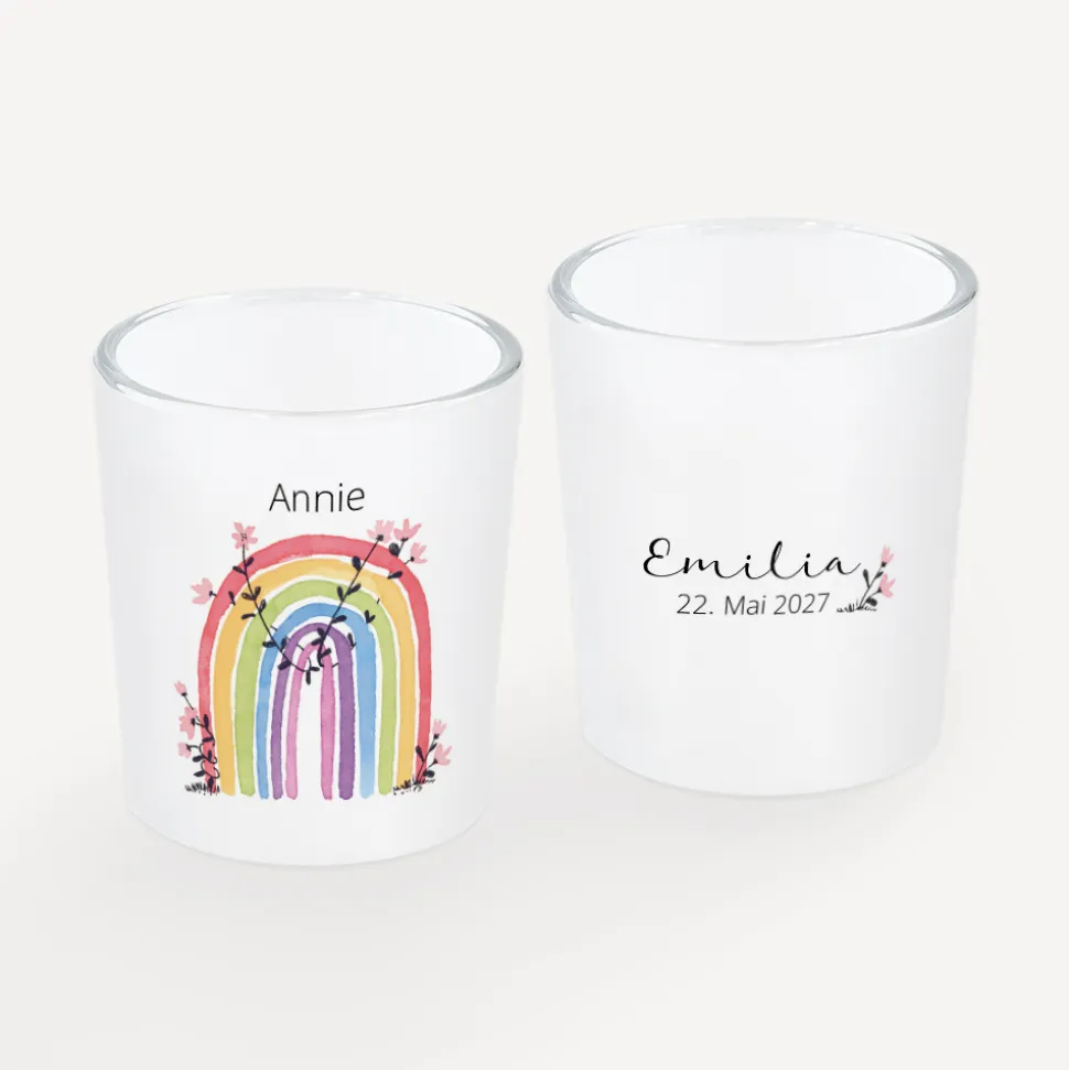 Tischkarte Windlicht "Regenbogen Vintage" inkl. Glas