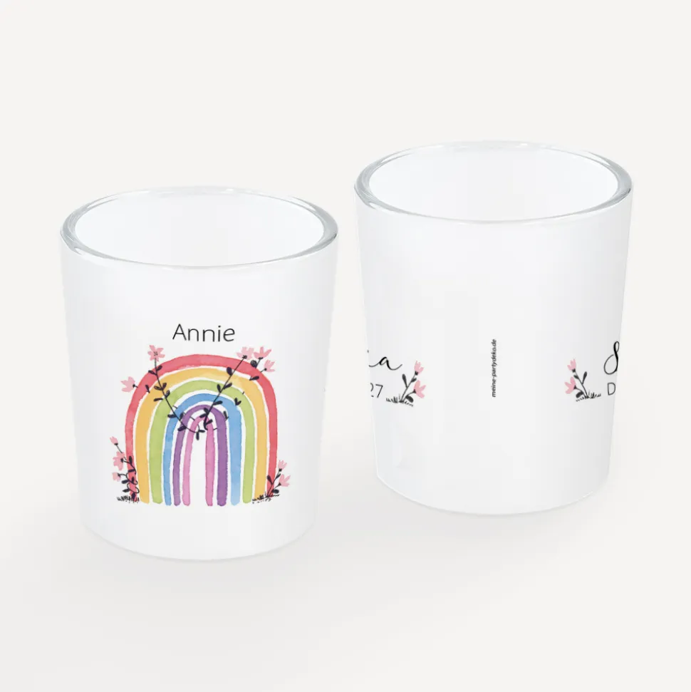 Tischkarte Windlicht "Regenbogen Vintage" inkl. Glas