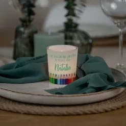 Tischkarte Windlicht "Stifte ABC" inkl. Glas