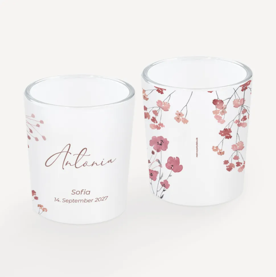 Tischkarte Windlicht "Trockenblumen Blush" inkl. Glas
